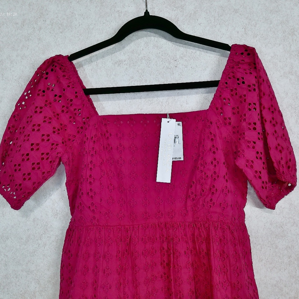NWT LaBlanca Pink Eyelet ResortWear Mini CoverUp/Dress w/Lining+ Pockets Sz Med - Picture 2 of 8